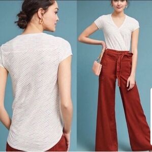 Anthropologie Maeve Rainbow Stripe Wrap Tee Top Large